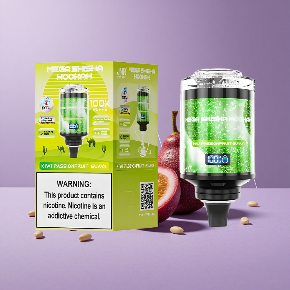 JNR Mega Shisha Hookah 100K Kiwi Maracuyá Guayaba Pantalla Inteligente y Batería Recargable 2200mAh