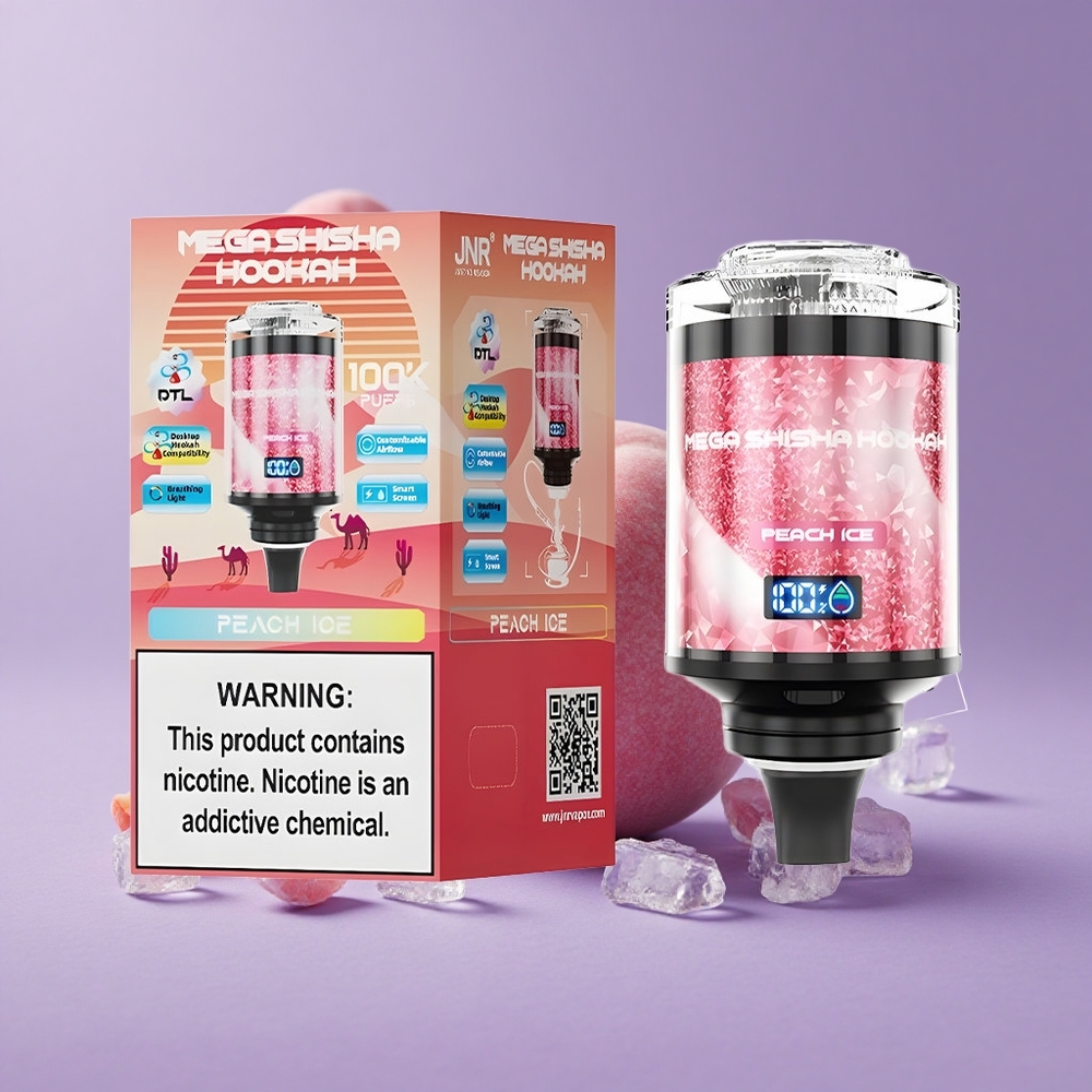 JNR Mega Shisha Hookah 100K Melocotón Hielo Compatibilidad de Escritorio Pantalla Inteligente Interactiva