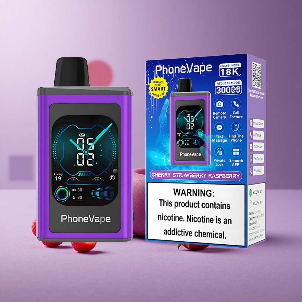 JNR PhoneVape 30000 Puffs Cereza Fresa Frambuesa Pantalla Completa Batería Recargable