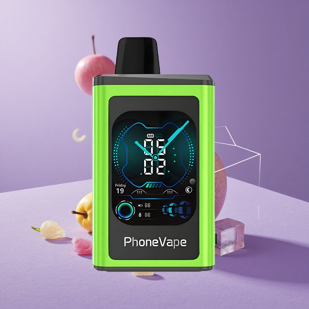 JNR PhoneVape 30000 Puffs Manzana Ácida Helada Pantalla Completa Batería Recargable
