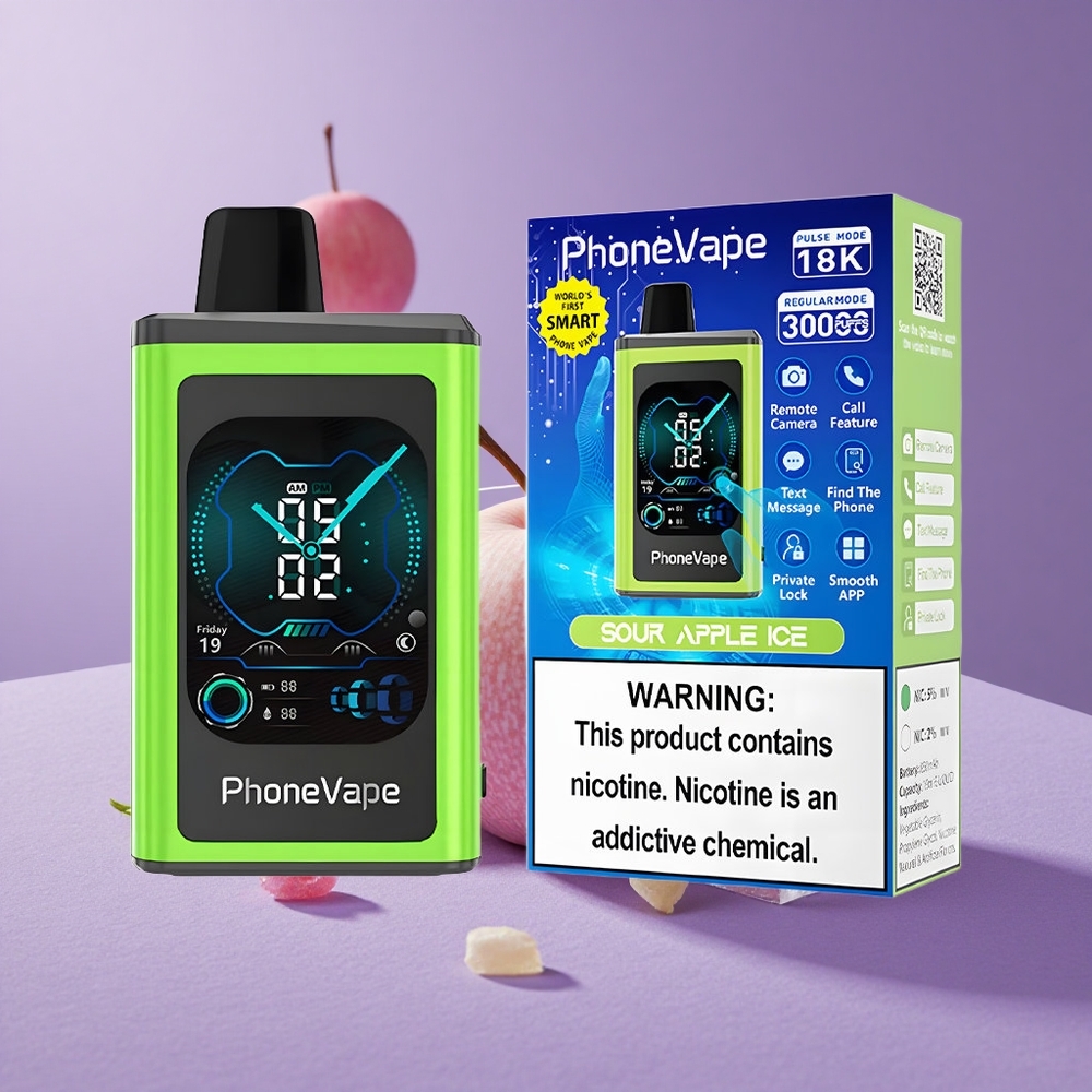 JNR PhoneVape 30000 Puffs Manzana Ácida Helada Pantalla Completa Batería Recargable