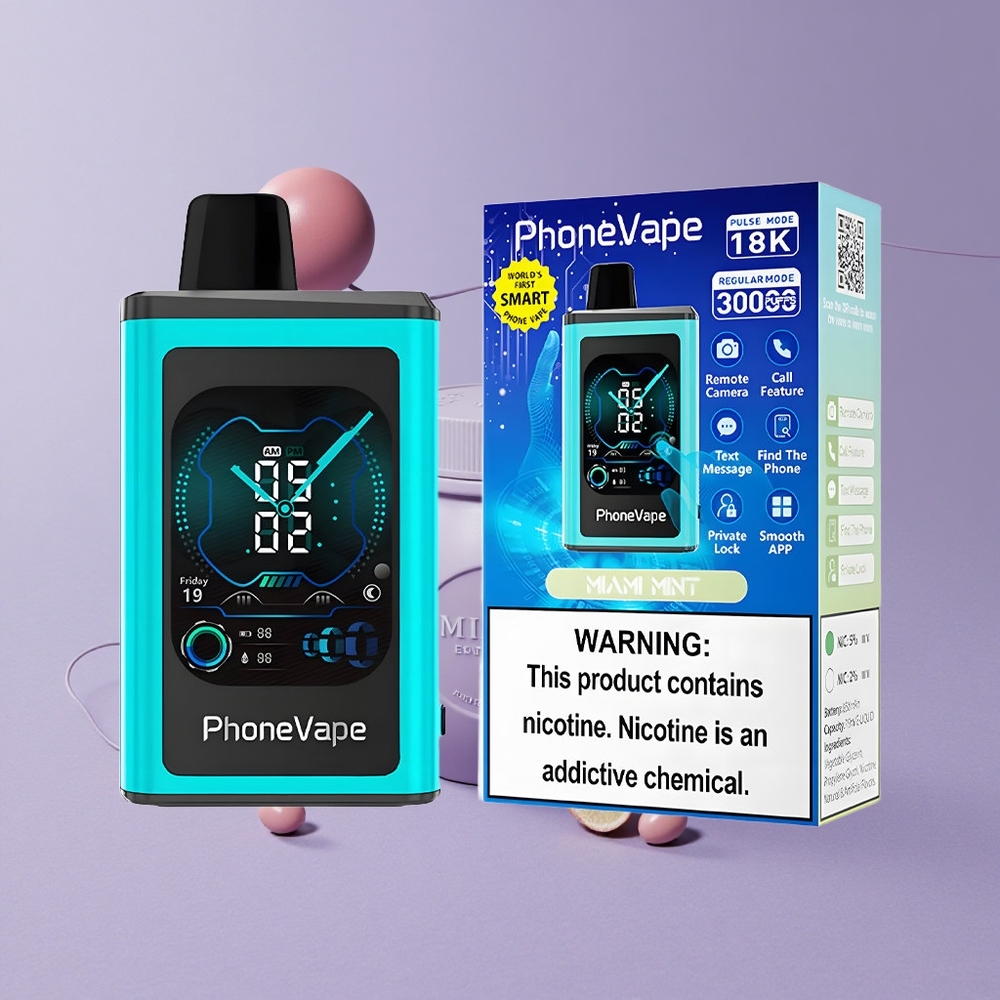 JNR PhoneVape 30000 Puffs Pantalla Completa y Batería Recargable Miami Menta Vape Desechable