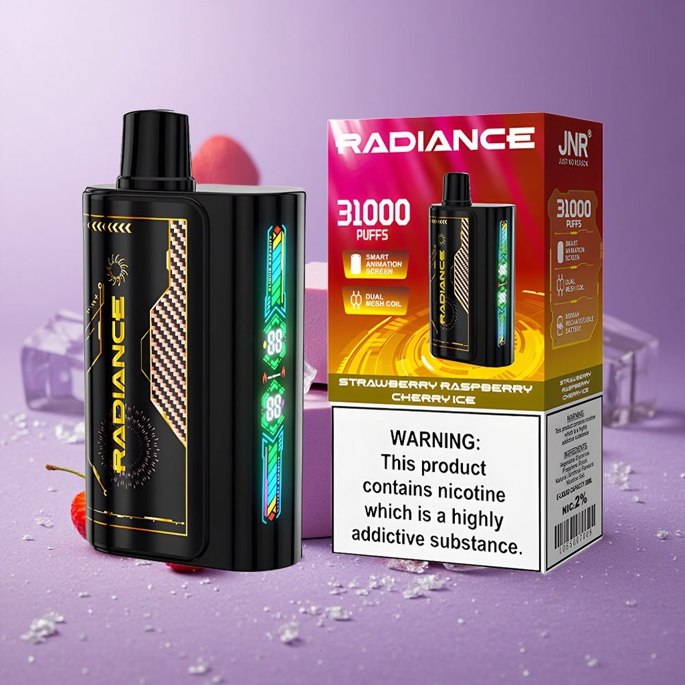 JNR Radiance 31000 Puffs Fresa Frambuesa Cereza Hielo Pantalla Inteligente Batería Recargable