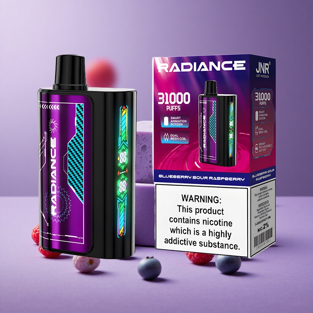 JNR Radiance 31000 Puffs Vape Desechable Arándano Agrio Frambuesa Pantalla Inteligente