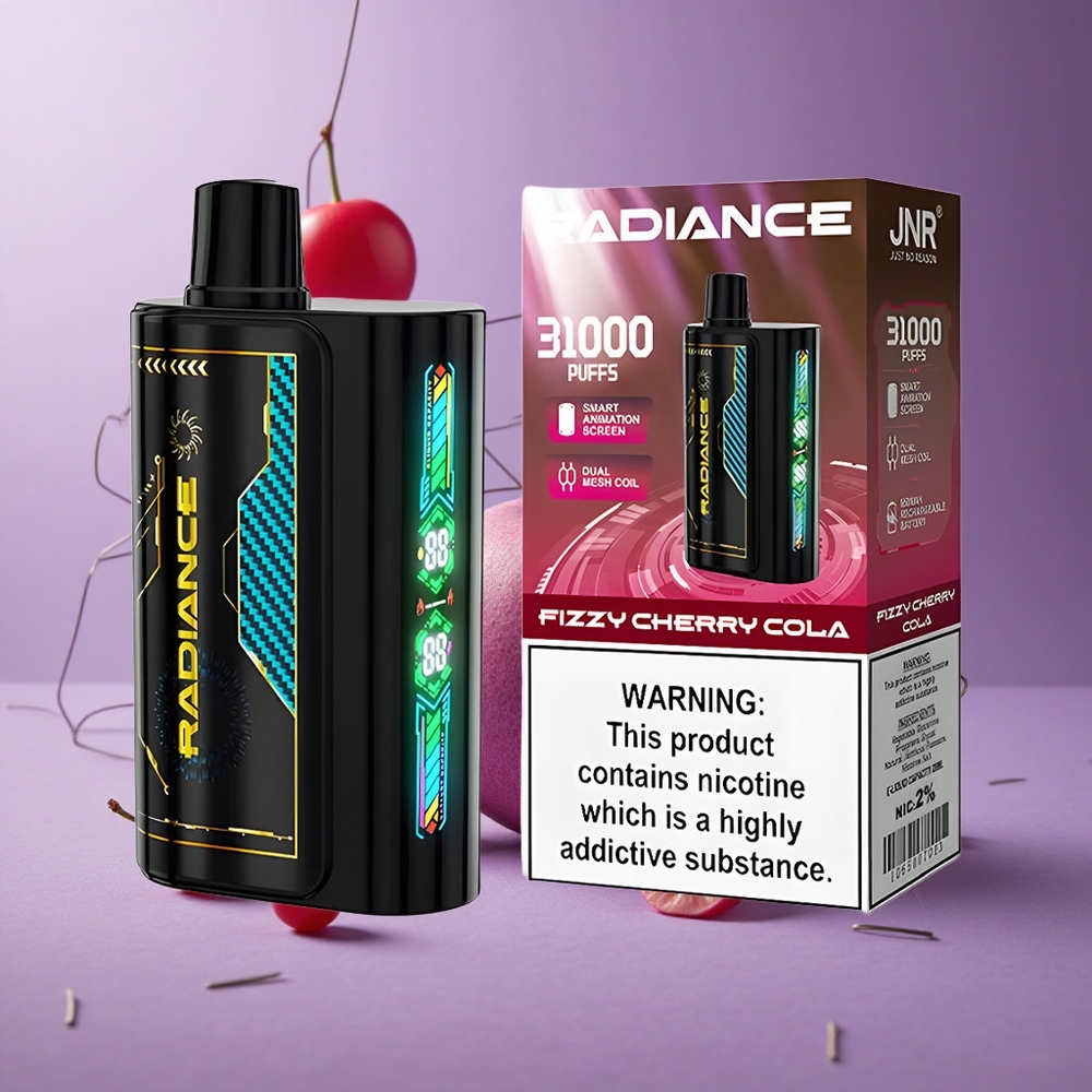 JNR Radiance 31000 Puffs Vape Desechable Cereza Cola Fizzy Pantalla Inteligente Dual Mesh Coil
