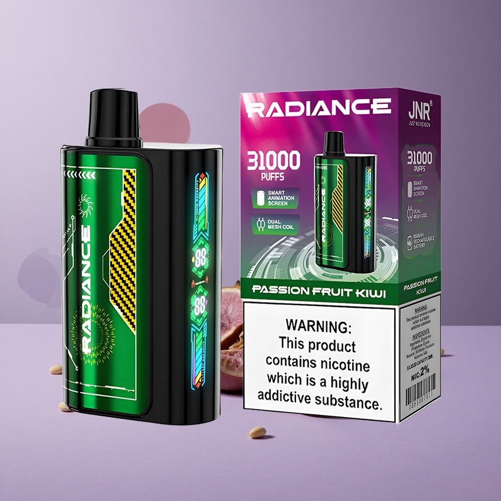 JNR Radiance 31000 Puffs Vape Desechable Fruta de la Pasión Kiwi Pantalla Inteligente Batería Recargable