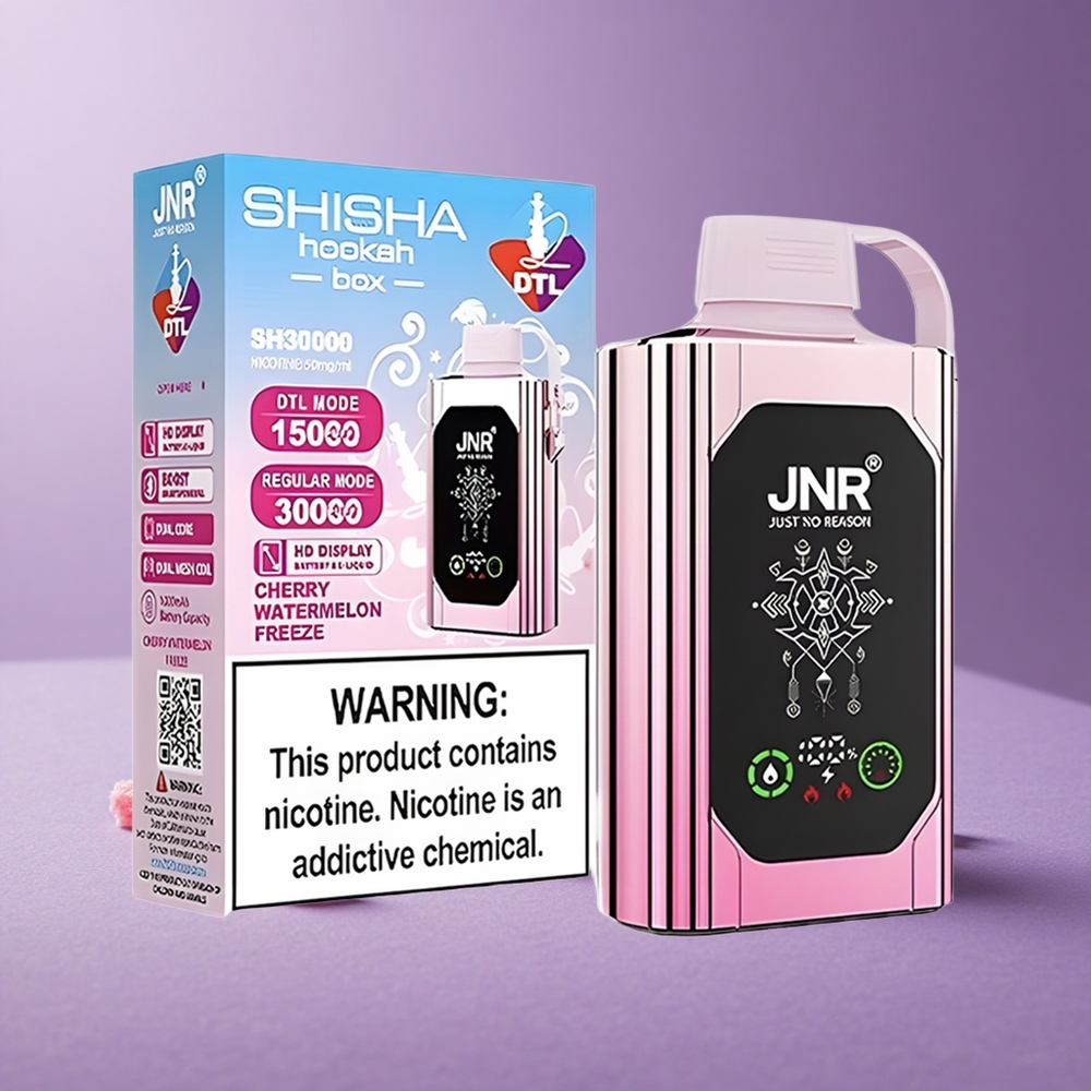 JNR Shisha Hookah Box 20500 Puffs Cereza Sandía Helada con Pantalla HD y Doble Bobina Mesh
