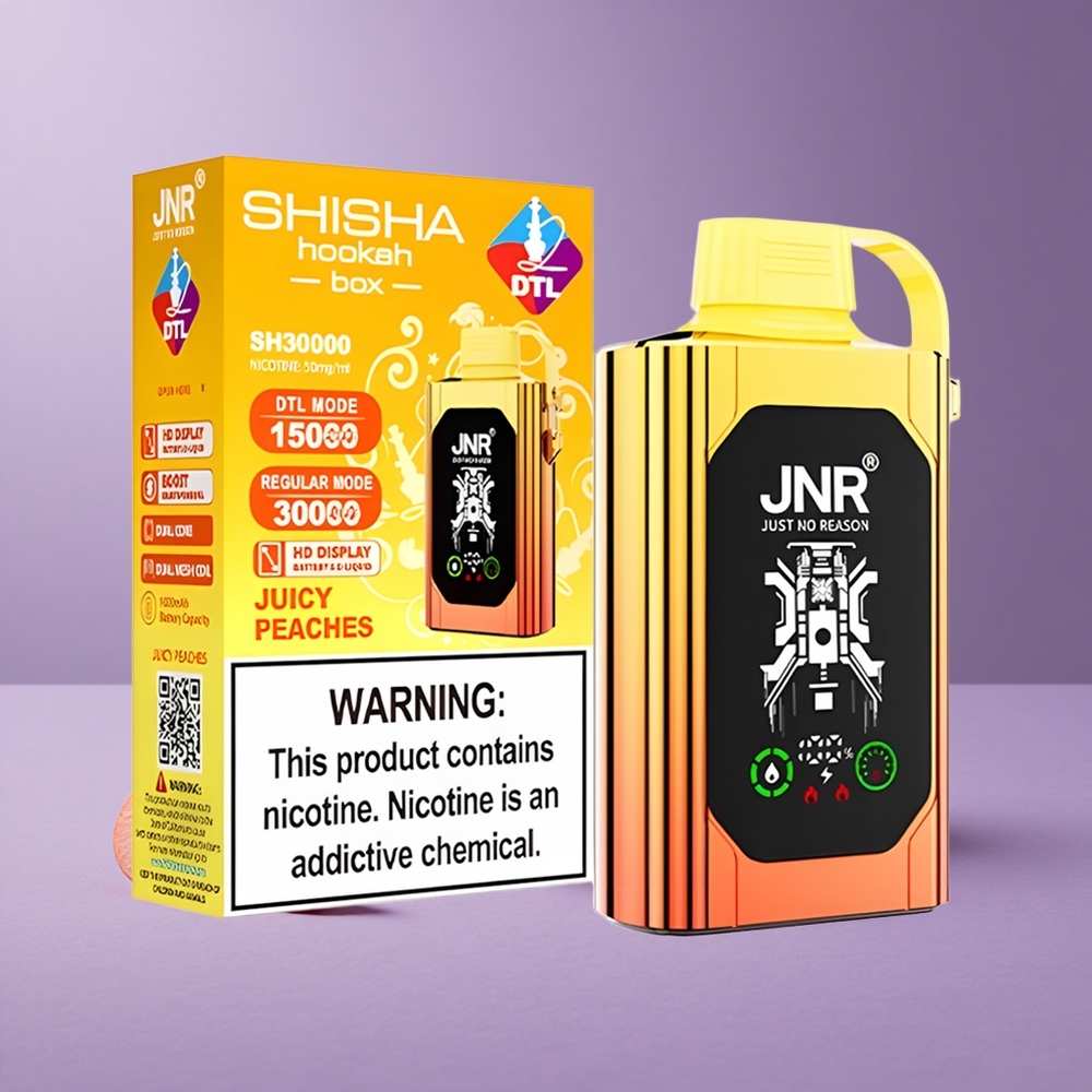 JNR Shisha Hookah Box 20500 Puffs Duraznos Jugosos con Pantalla HD y Carga Rápida Tipo-C