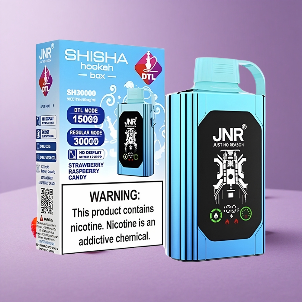 JNR Shisha Hookah Box 20500 Puffs Fresa Frambuesa Caramelo Pantalla HD Carga Rápida Tipo-C
