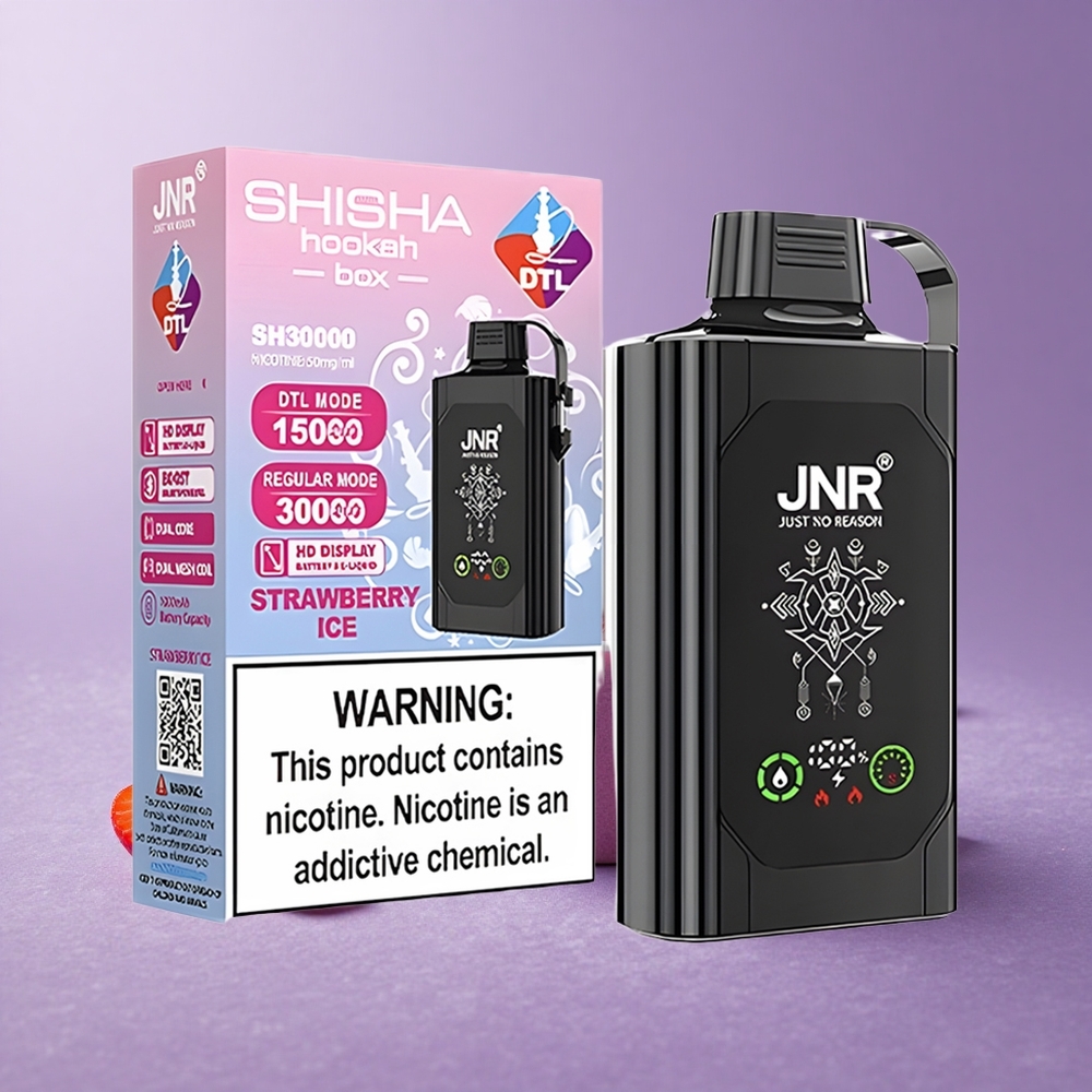 JNR Shisha Hookah Box 20500 Puffs Fresa Helada con Pantalla HD y Carga Rápida Type-C