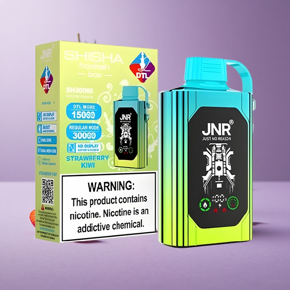 JNR Shisha Hookah Box 20500 Puffs Fresa Kiwi Pantalla HD Carga Rápida Tipo-C