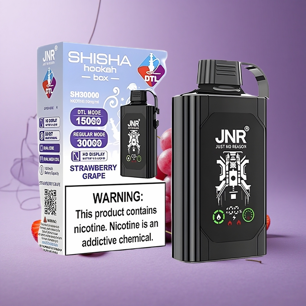 JNR Shisha Hookah Box 20500 Puffs Fresa Uva Pantalla HD y Carga Rápida Tipo-C