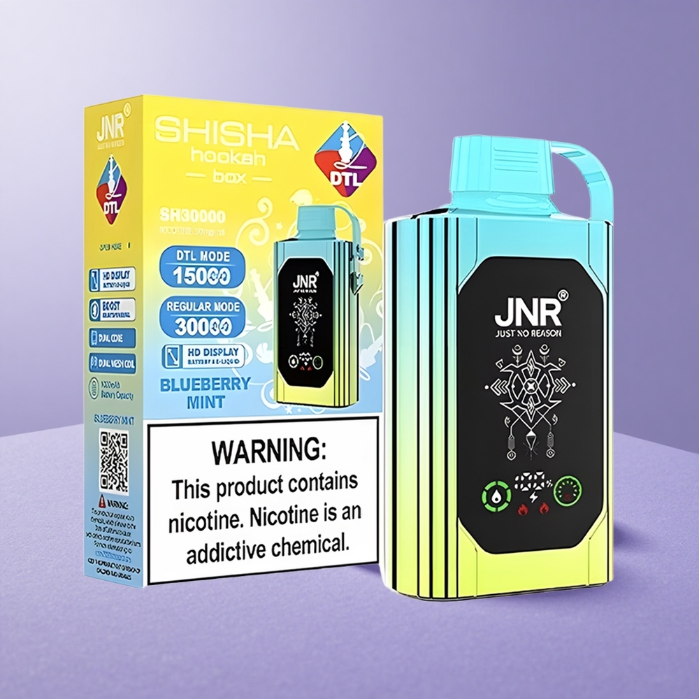JNR Shisha Hookah Box 20500 Puffs Menta Arándano Pantalla HD Carga Rápida Tipo-C