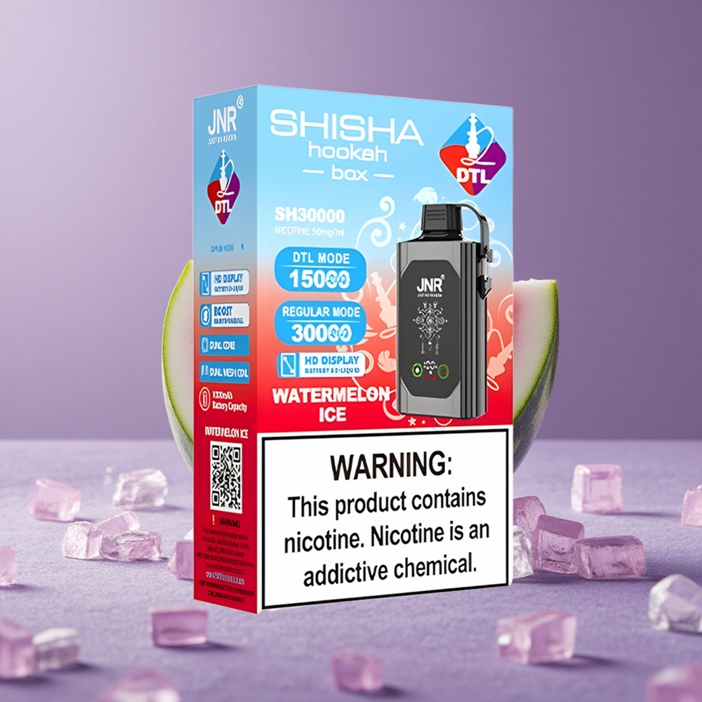 JNR Shisha Hookah Box 20500 Puffs Pantalla HD Sandía Helada Dual Mesh Coil