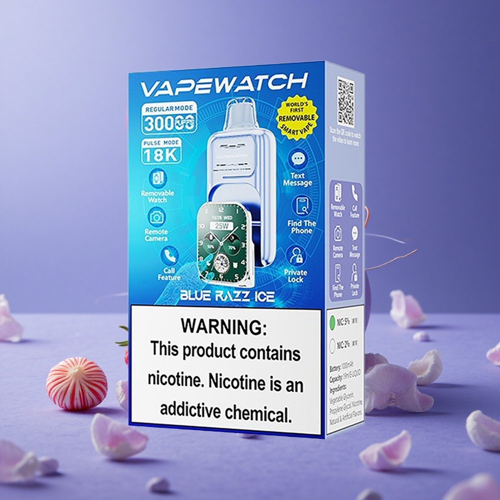 JNR Vape Watch 30000 Puffs Dispositivo de Vapeo Desechable Azul Frambuesa Helada con Batería de 1000mAh y Carga Rápida Tipo-C