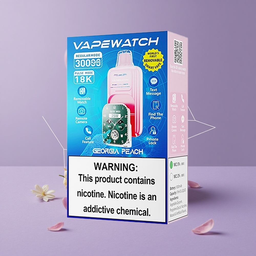 JNR Vape Watch 30000 Puffs Durazno de Georgia Capacidad de Batería 1000mAh Tipo de Bobina Dual Mesh Coil