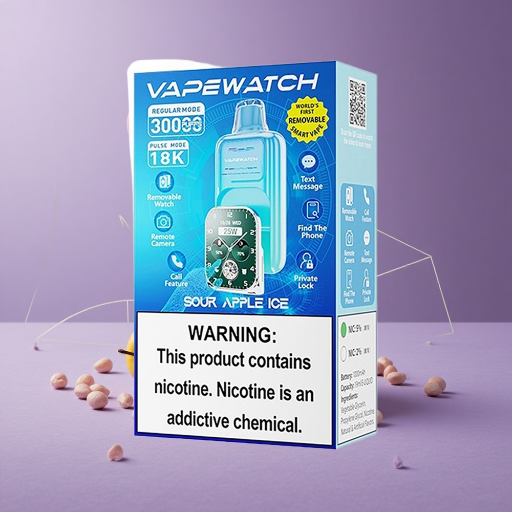 JNR Vape Watch 30000 Puffs Manzana Ácida Helada con Batería de 1000mAh y Doble Bobina Mesh