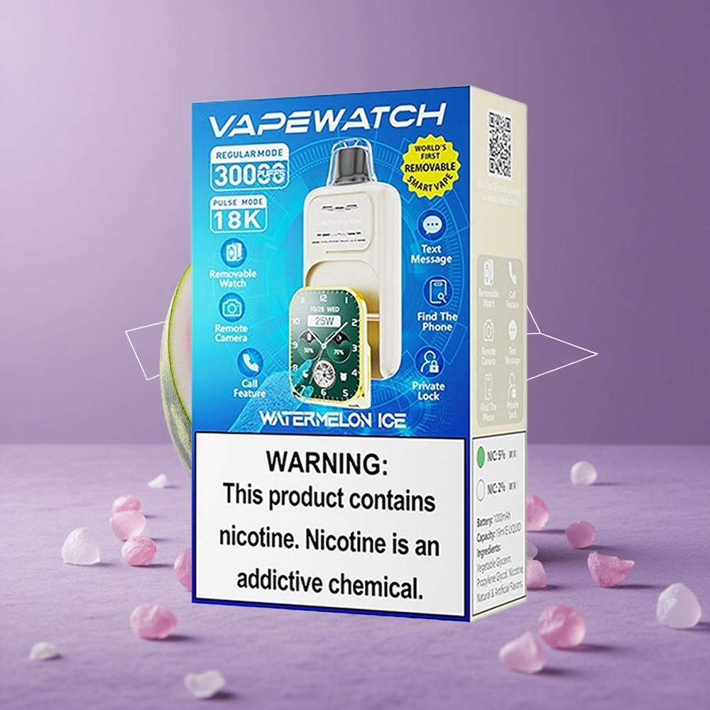 JNR Vape Watch 30000 Puffs Sandía Helada Dual Mesh Coil y Carga Rápida Tipo-C