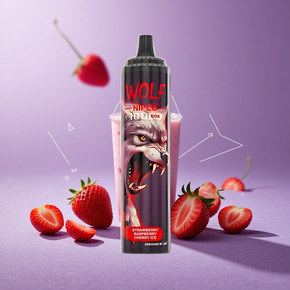 JNR Wolf Niplo 10000 Puffs Fresa Frambuesa Cereza Hielo con Batería 650mAh y Capacidad de E-líquido 20ml