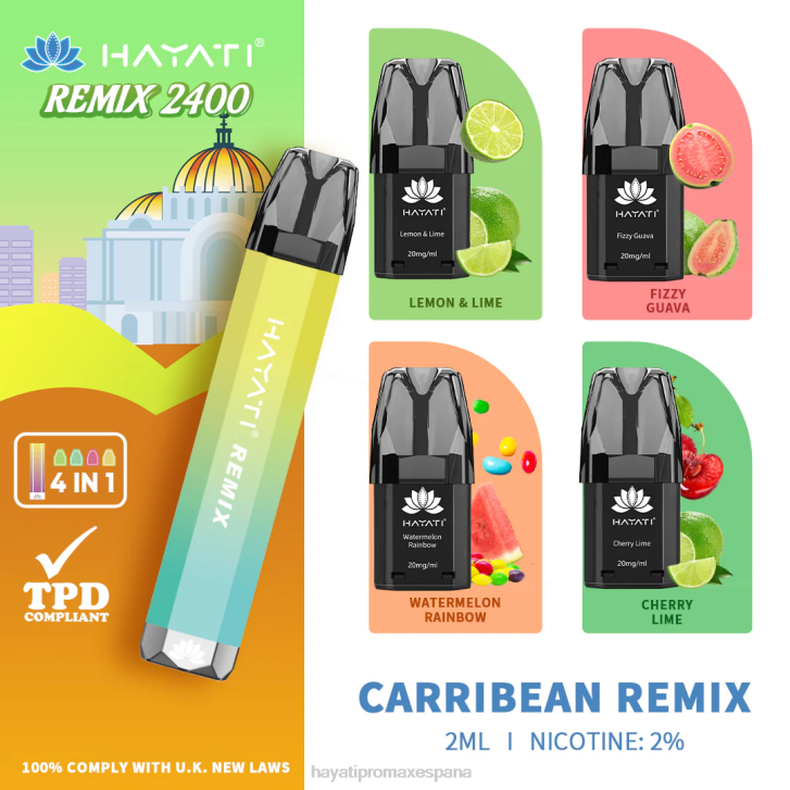 Hayati Remix sistema de cápsulas precargadas 2400 inhalaciones FTTT52 remezcla caribeña - Hayati Vape Review