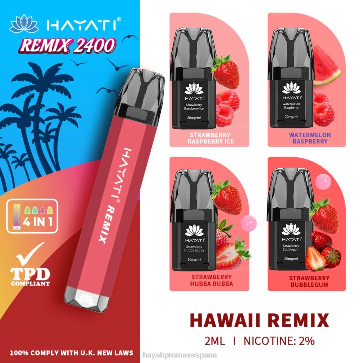 Hayati Remix sistema de cápsulas precargadas 2400 inhalaciones FTTT54 remezcla de hawai - Hayati Flavour List