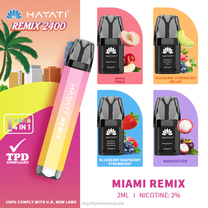 Hayati Remix sistema de cápsulas precargadas 2400 inhalaciones FTTT56 remezcla de miami - Hayati Pro Max España