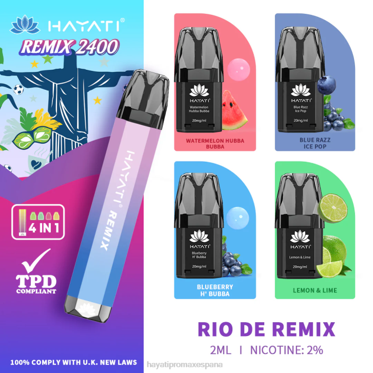 Hayati Remix sistema de cápsulas precargadas 2400 inhalaciones FTTT57 río de remezcla - Hayati Madrid