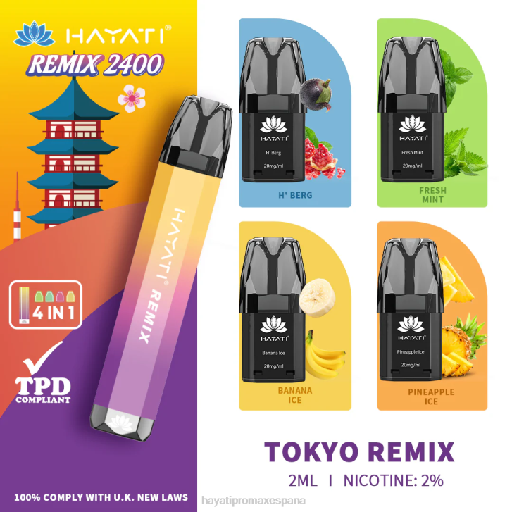 Hayati Remix sistema de cápsulas precargadas 2400 inhalaciones FTTT58 remezcla de tokio - Hayati Vape España